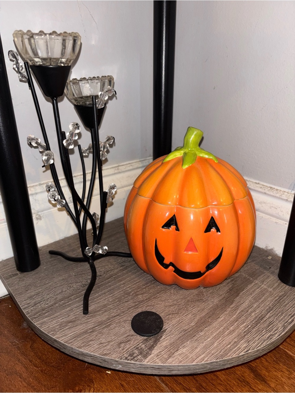 Festive Orange Ceramic Jack-O'-Lantern Accent with Green Stem